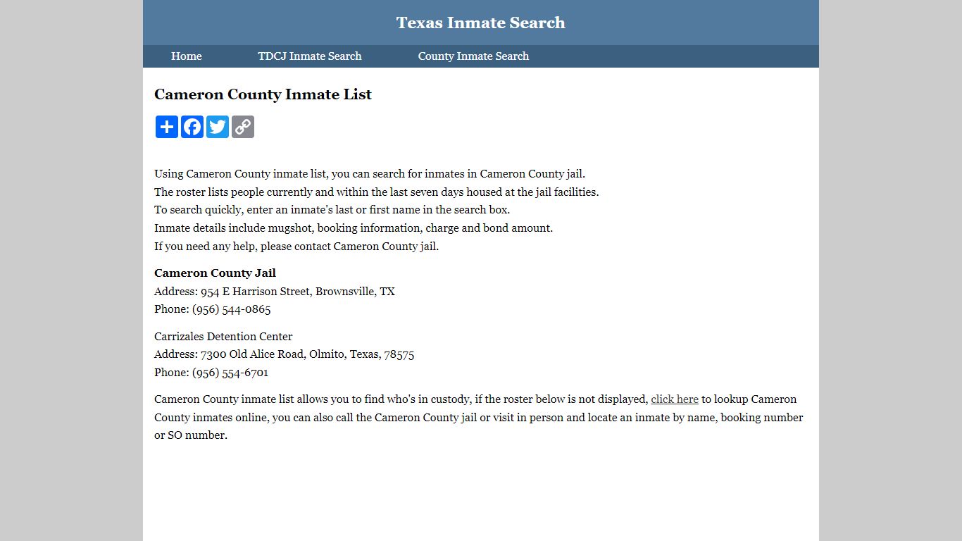 Cameron County Inmate List